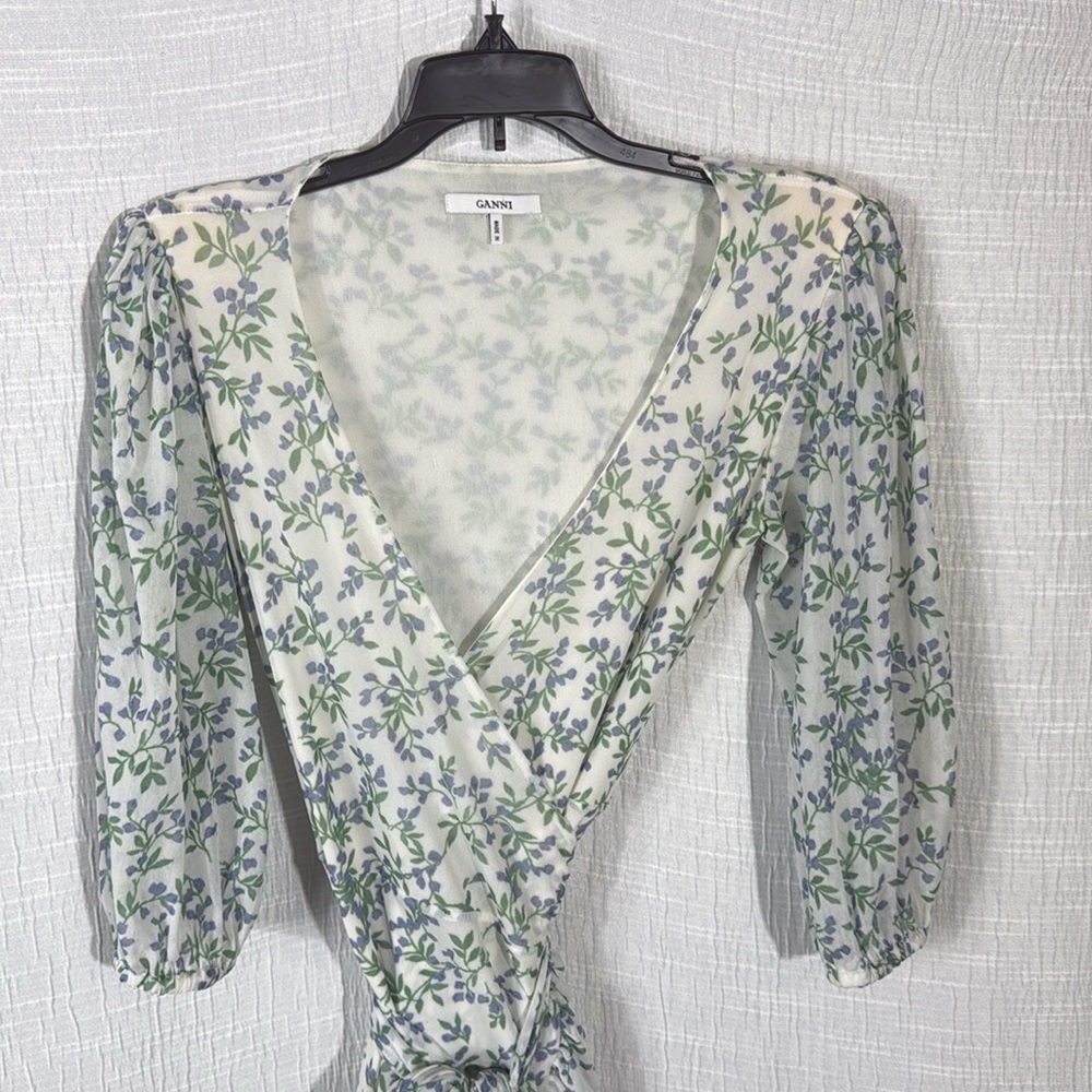 Ganni Blue and Green Floral Midi Dress - Picture 5 of 11
